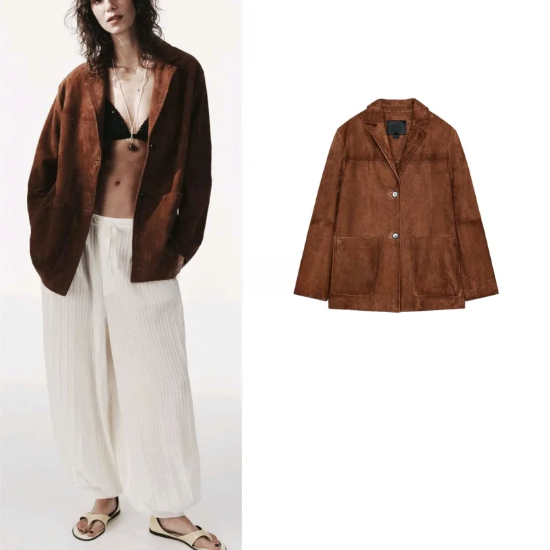 

Женский винтажный пиджак с длинными рукавами и отложным воротником, бархатистой текстурой, свободного кроя, осенняя новинка, элегантный деловой стиль