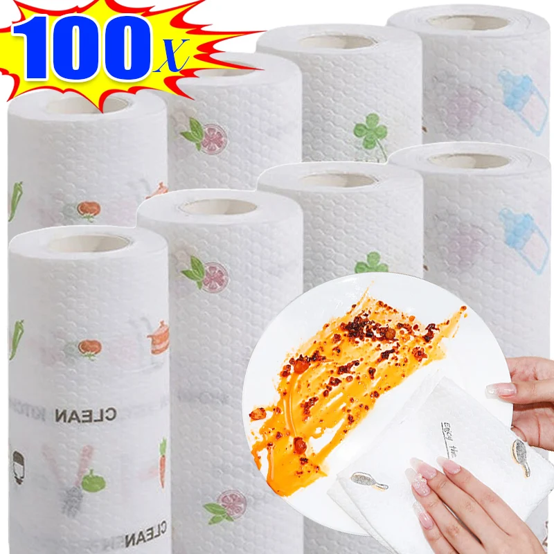 Thickened Disposable Cleaning Cloths Washable Paper Non-woven Dish Roller Paper Cleaning Wipes Absorbent Towels Kitchen Rags