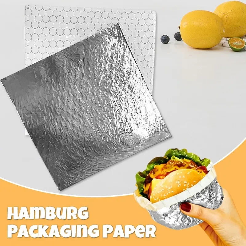 100Pcs Deli Thermal Aluminum Packing Paper Taco Hamburgers Wrapping Paper Burger Wraps for Restaurant Catering New 30x30cm