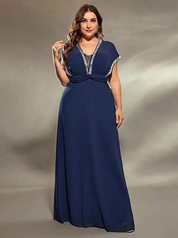 

Slimming Effect Lace Deep V Ne Prom Dr High Waist Cross-Border Large Size Ele Draped Gown for Par Ocns