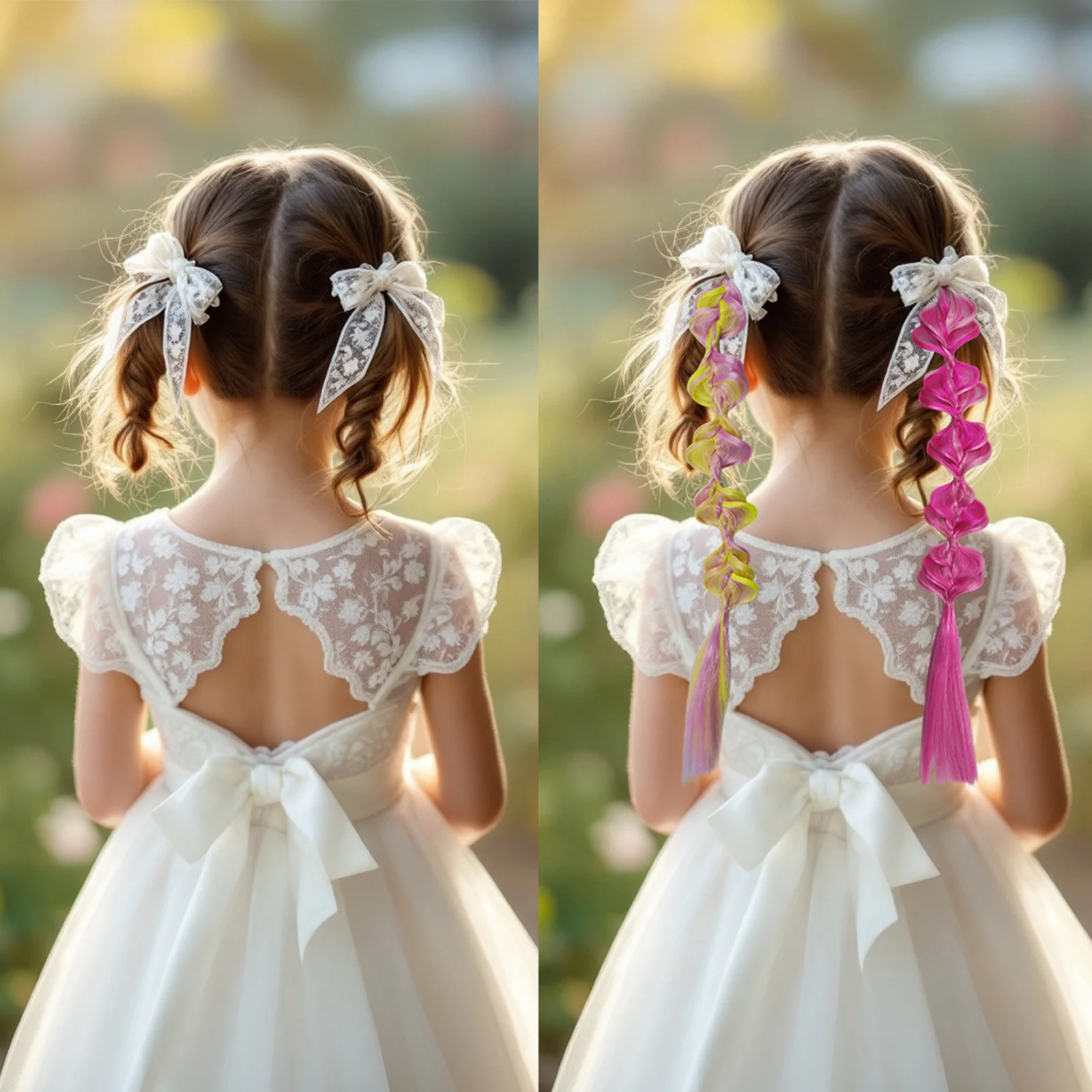 Synthetische 6er-Pack geflochtene Haarverlängerungen, bunte vorgefertigte Pferdeschwanz-Haarteile mit Gummibändern, synthetische Haaraccessoires für Kinder – Detail 6