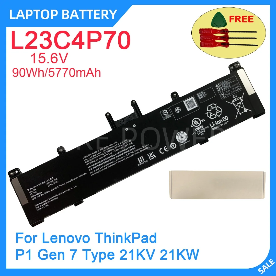 New Laptop Battery L23C4P70 15.6V 90WH 5770mAh High Quality For Lenovo ThinkPad P1 Gen 7 Type 21KV 21KW