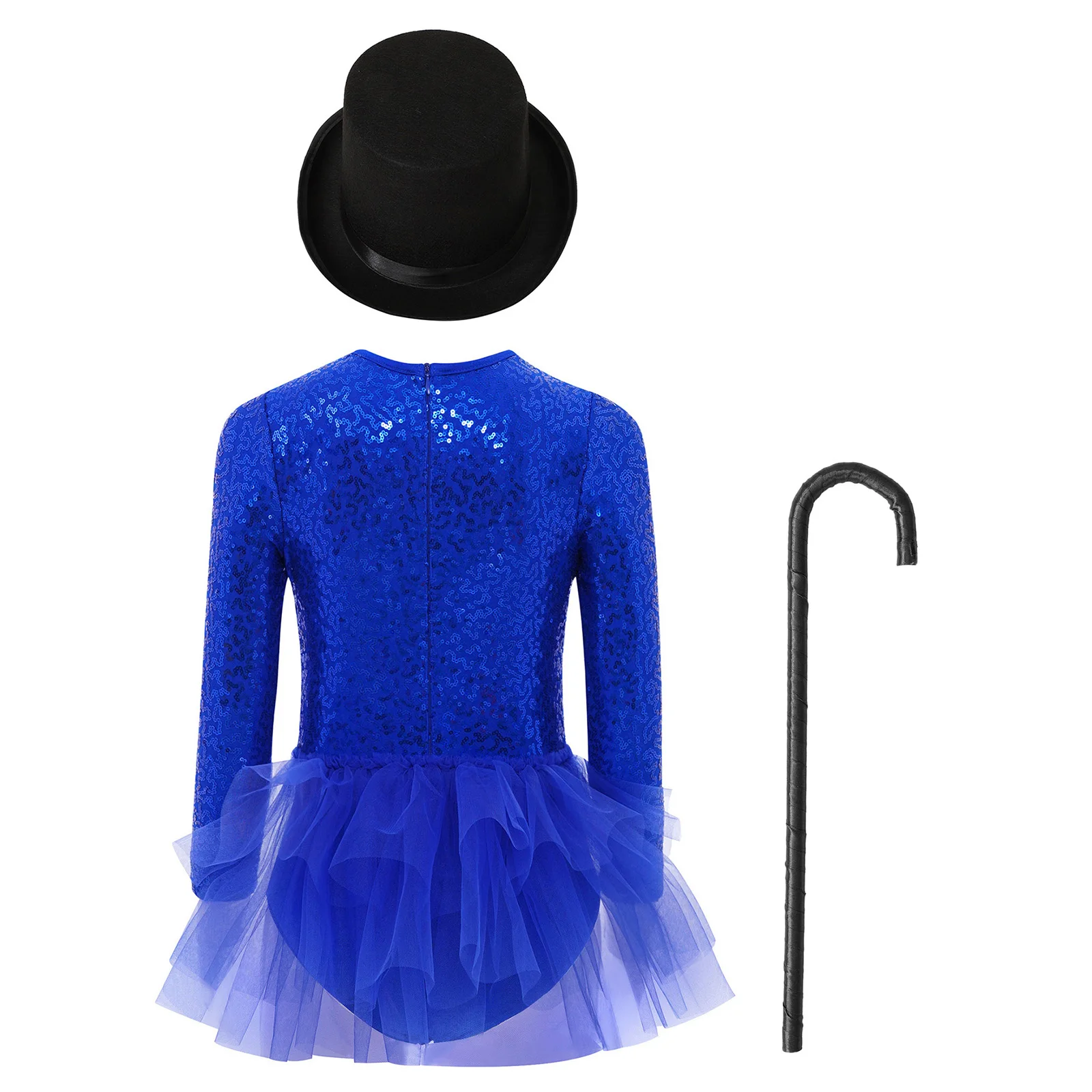 أطفال بنات ملابس رقص الجاز الساحر الزي سباركلي الترتر كتلة اللون صد تول متجنب يوتار مع قبعة ومجموعة العكاز #2