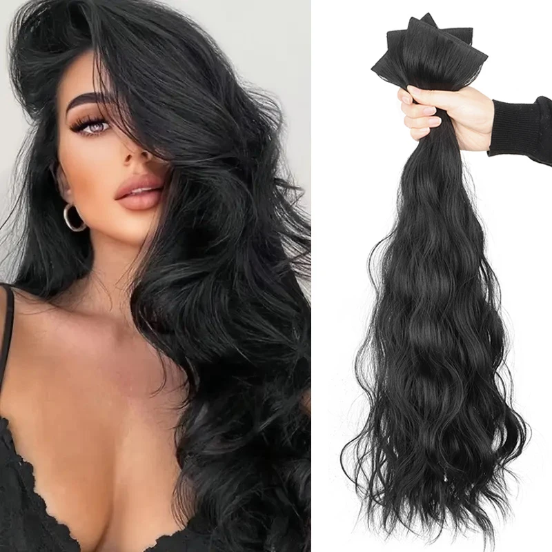 

Синтетические 20-дюймовые длинные волнистые вьющиеся волосы для наращивания, 3 шт./компл., парик на клипсе, утолщенный невидимый парик для женщин