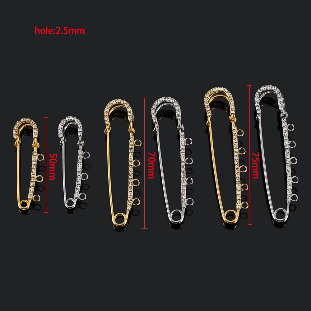 5pcs Rhinestone Large Safety Pins Brooches Blank Base With 3/4/5 Loops For Handmade Jewelry Making Supplies Accessories Findings view 6