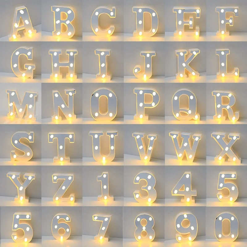 Silver Red 26 English Letters LED Night Light Name DIY Marquee Sign Alphabet Lights Lamp Home Club Party Wedding Home Decoration