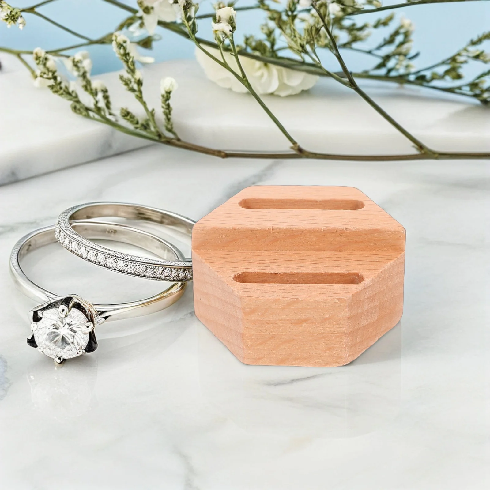 

2Pcs Ring Display Stand Wooden Dual Slot Jewelry Holder Storage Rack for Wedding Rings Home Jewelry Store Accessories Organizer