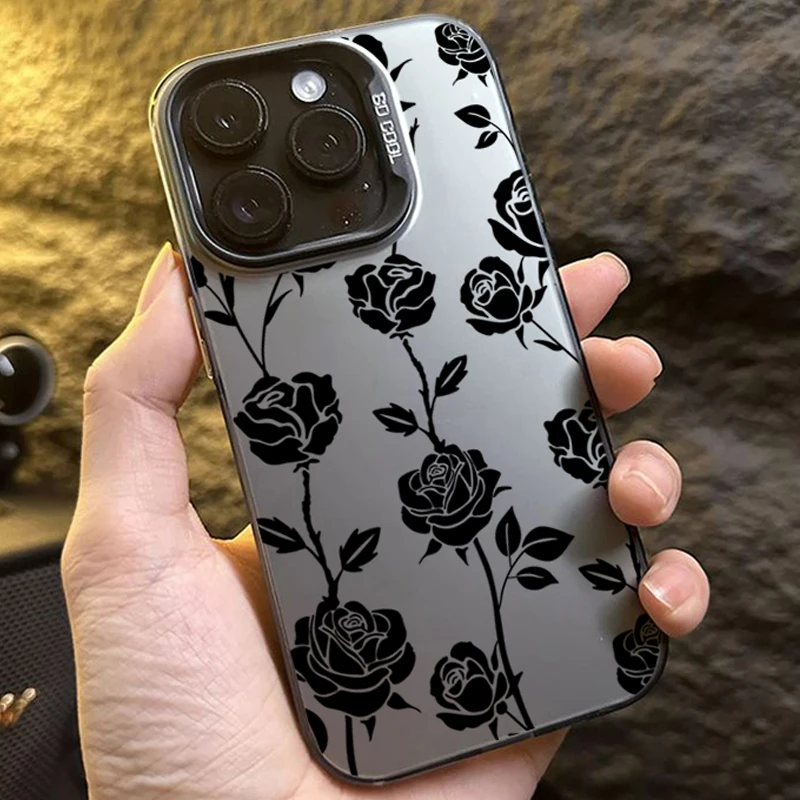 

Luxury Vintage Rose Flower Phone Case for iPhone 16 12 13 14 11 15 Pro Max 7 8 Plus SE2 X XR XS MAX Black Back Shockproof Covers