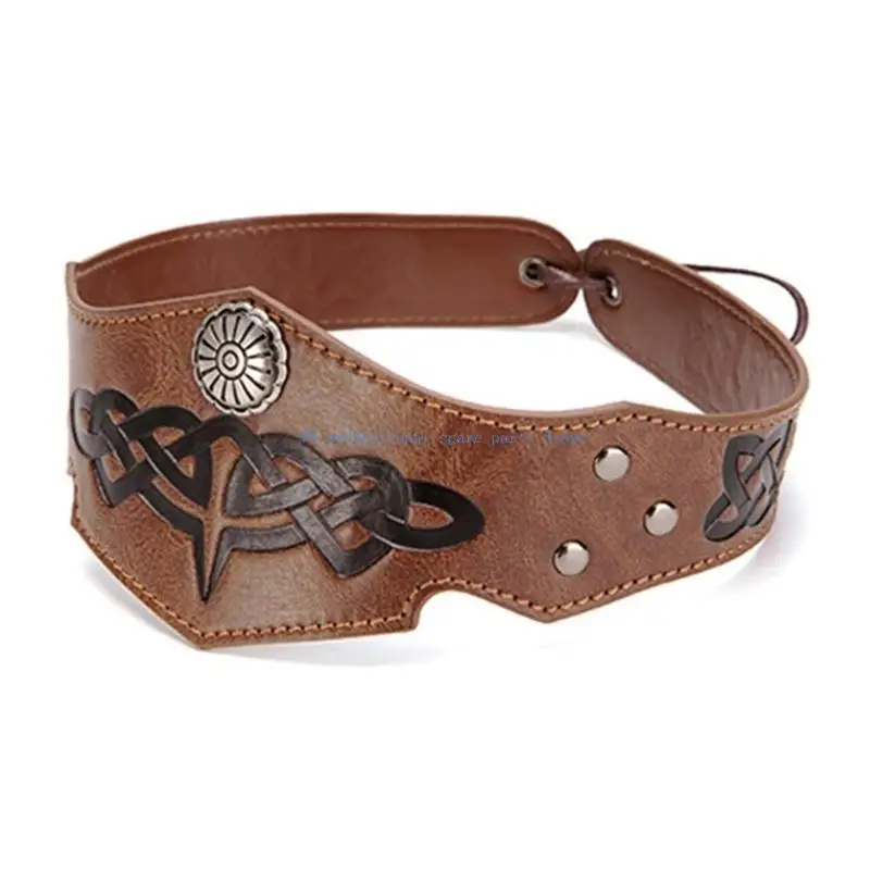 

41XA Motorcycle Driving Headwear Medieval Knight Headband Headpiece Halloween Cosplay Accessory Adjustable Leather Headband