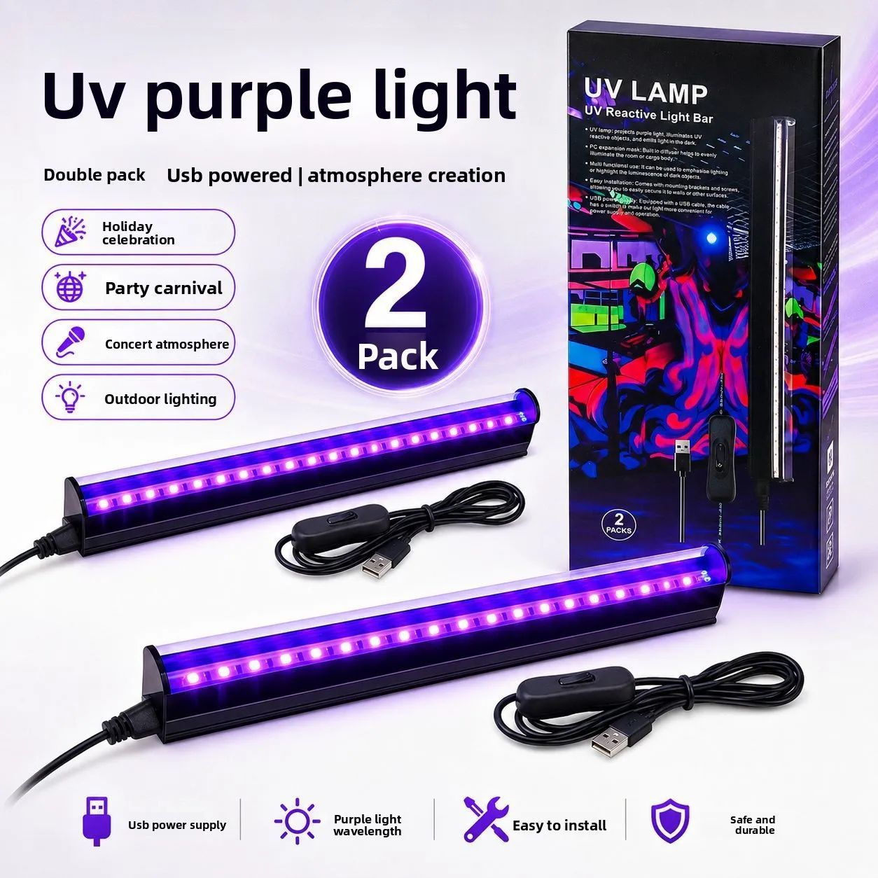 T5 UV LED Ultraviolet Tube Light, Blacklight for Fluorescent Test and UV Resin Curing, Stage Lighting for Bar & KTV