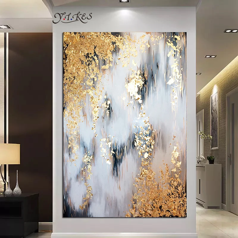 رسمت باليد ورقة الذهب بسيطة الحديثة ضوء الفاخرة الشمال مدخل الشرفة الديكور الممر نهاية الممر مجردة قماش