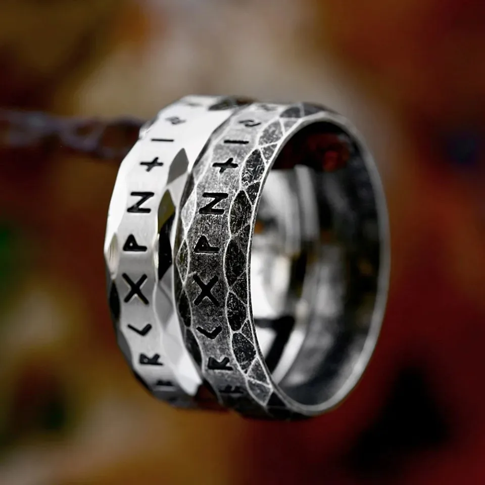 خمر بسيط فايكنغ رون الدائري للرجال النساء 316L الفولاذ المقاوم للصدأ الشمال أودين رون خواتم زوجين خاتم هدايا مجوهرات أنيقة بالجملة #2