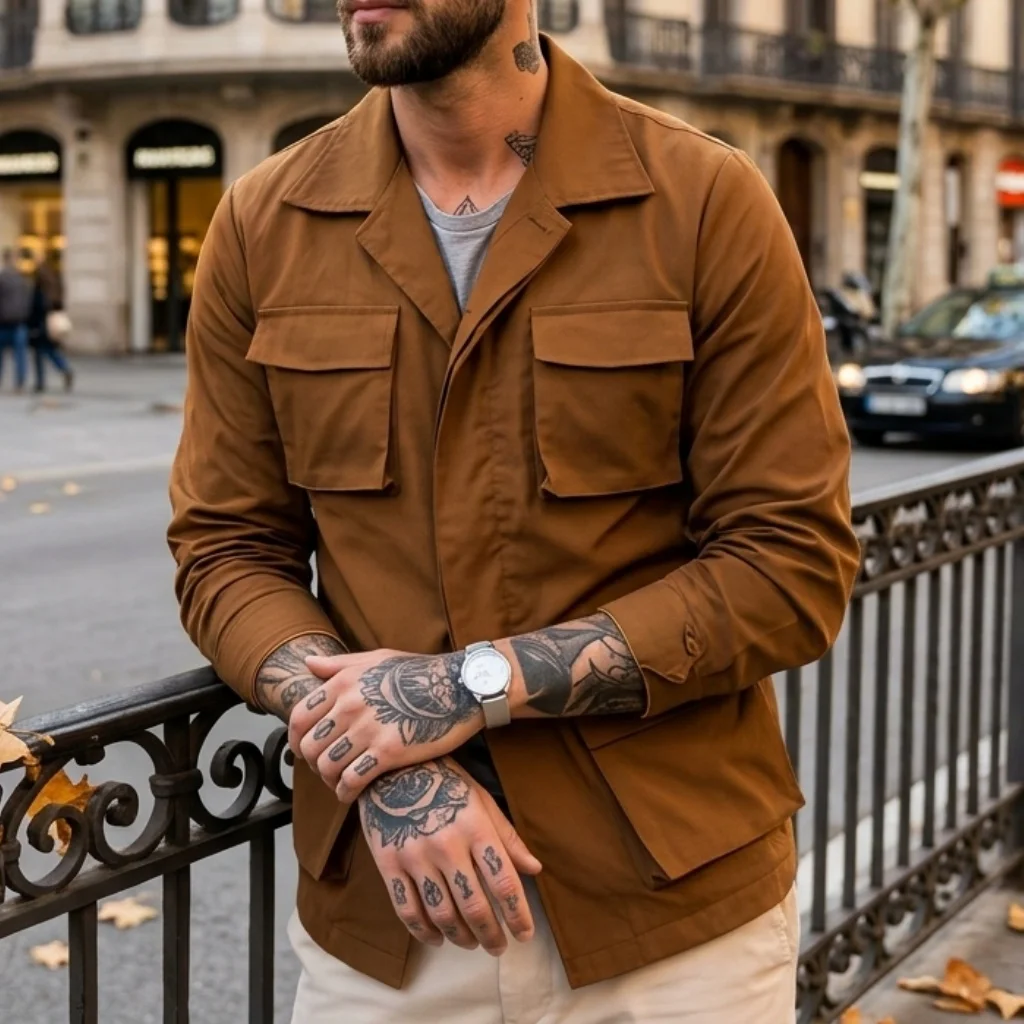 Spring/Summer Men's Workwear Jacket Multi-Pocket Button-Up Thin Jacket Outdoor Streetwear Men's Safari Top Jackets Male Clothing