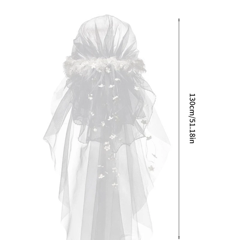 Bridal Veil Bride Hat Elaborate Veil Headscarf Flower White Bachelorette Party Bride Veil Sheer Head Scarf