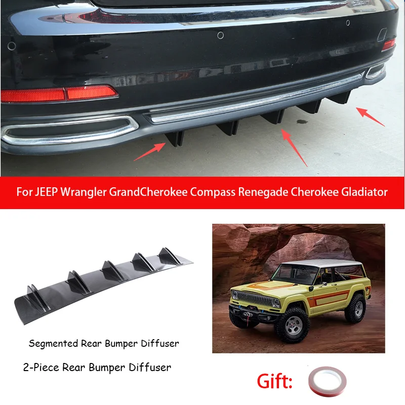 For JEEP Wrangler GrandCherokee Compass Renegade Cherokee Gladiator ABS Rear Bumper Lip Diffuser Shark Fin Anti-collision