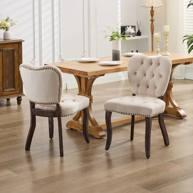 White Velvet Dining Chairs Button Tufted Dining Chairs SetUpholstered Dining Vintage Kitchen