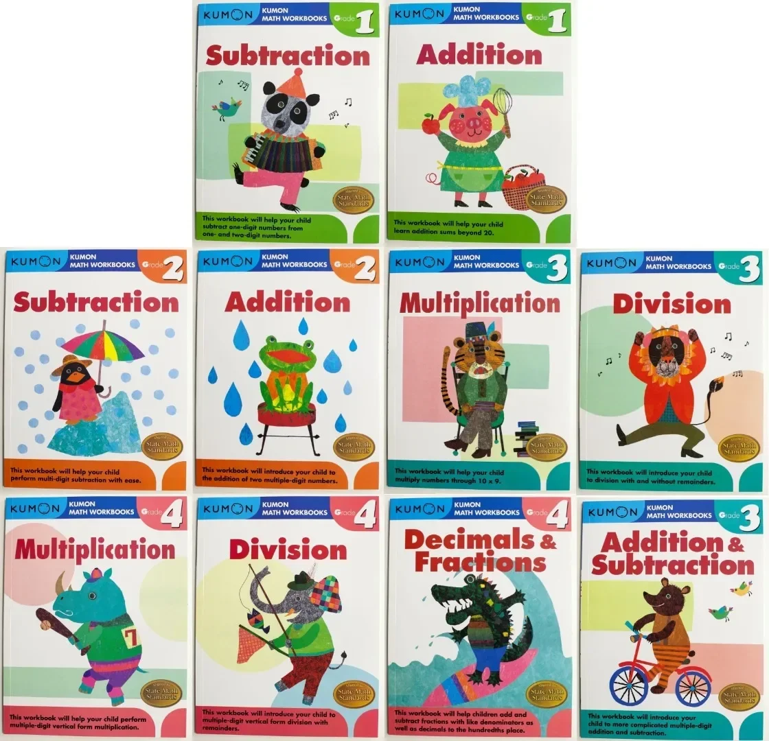 10 Book Kumon Calculation Math Workbooks English Book Math Problems Exercises Teaching Books G1-g4 For Age 6-10 Years new