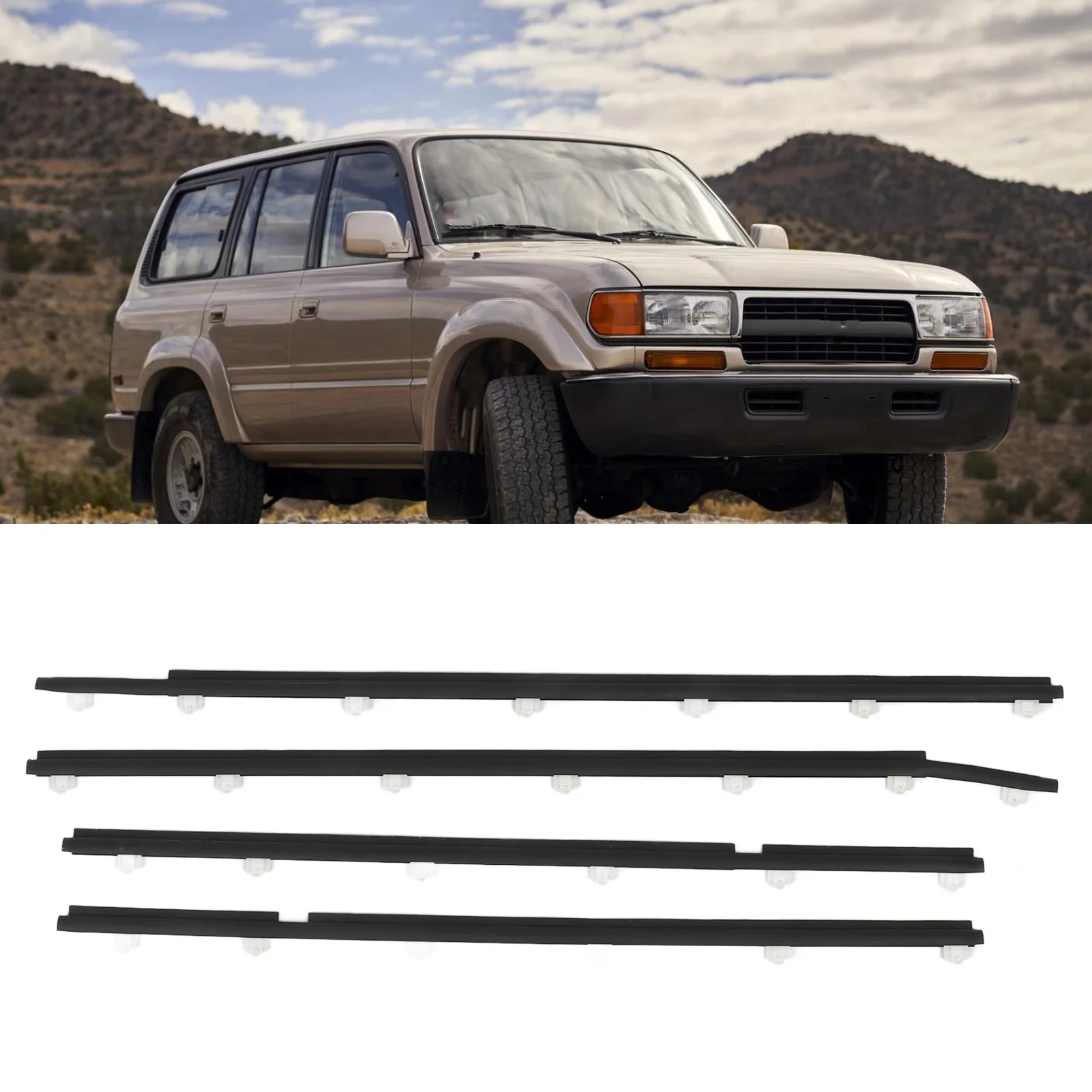 4PCS Car Door Window Seal Strip 68160 60010 Decorative Weatherstrip Replacement for Toyota Land Cruiser FJ80 FZJ80 1990 to 1998