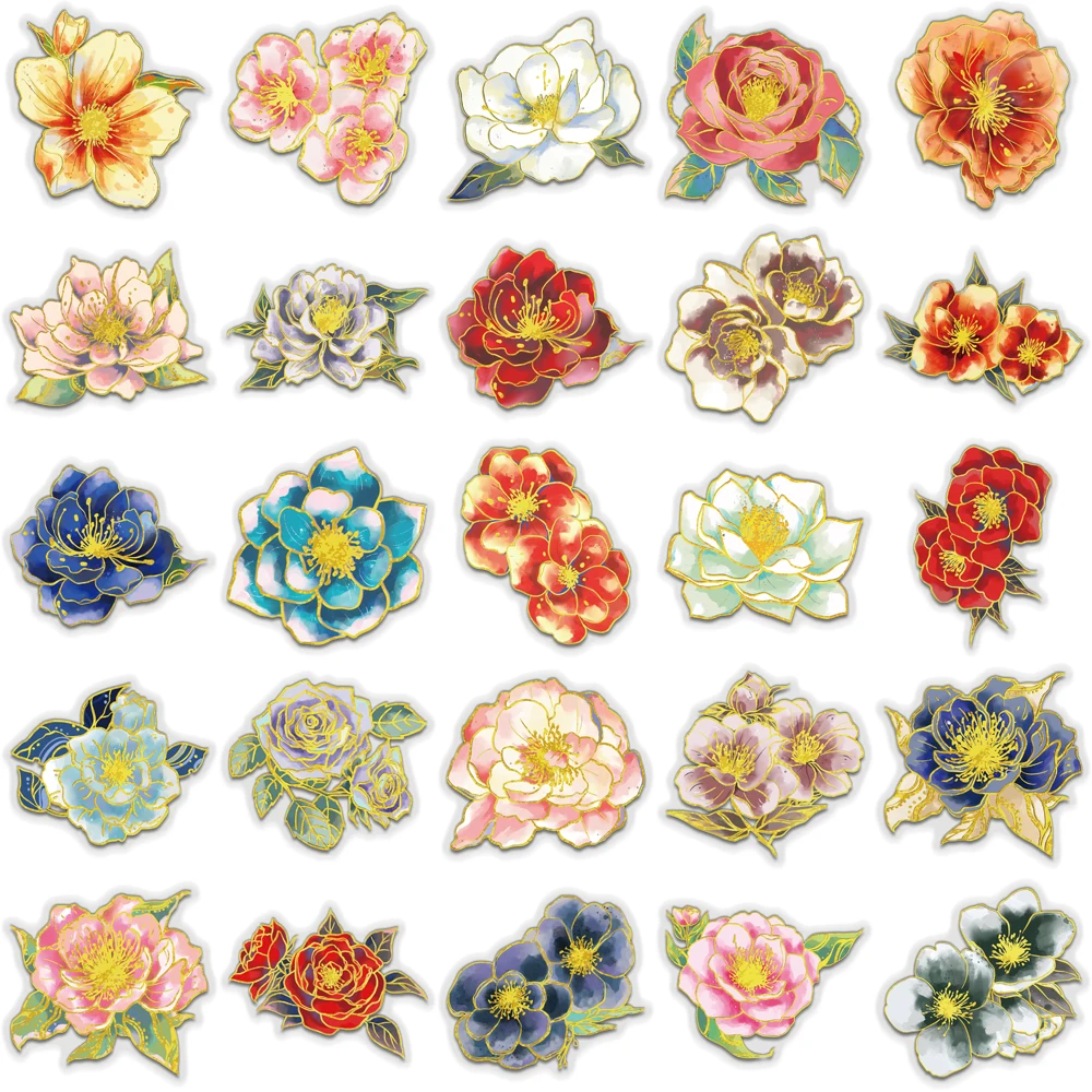 50PCS Creative Elegant Floral Hot Stamped PET Transparent Material Stickers DIY Decorative Phone Case Personalized Stickers