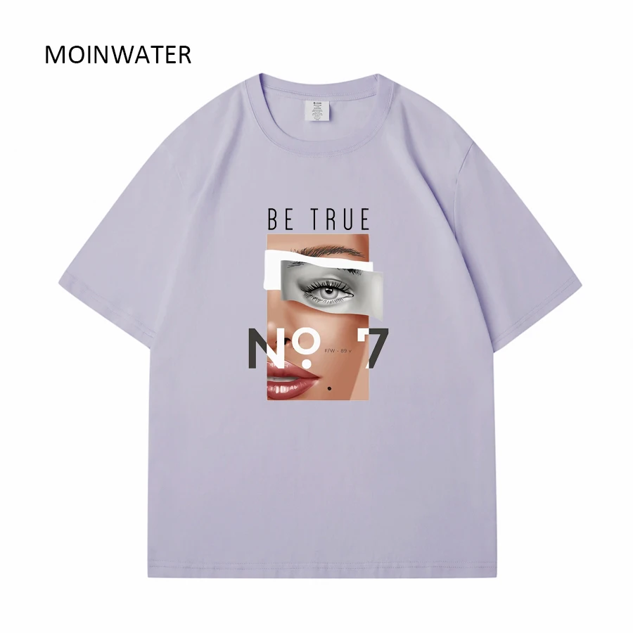 MOINWATER New Women Streetwear Summer T shirt Female Beige Fashion Printed Tees Lady White Casual Young Short Sleeve Tops MT2332