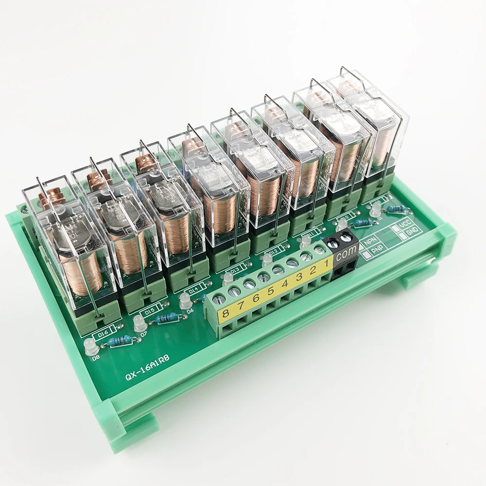 8 Relay Multichannel Relay Module Amplifier Board Terminal Converter SPDT 16A PNP/NPN PLC Signal 12V DIN Rail