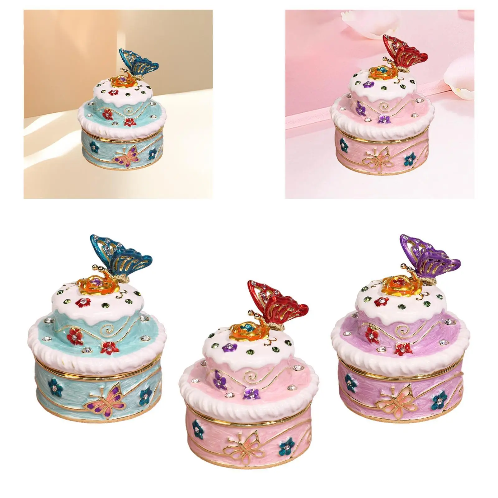 صندوق مجوهرات كعكة النحت ملحق مع غطاء سبيكة زخرفة الديكور المحمولة حقيبة للتخزين المنظم لدبابيس الشعر أمي #4