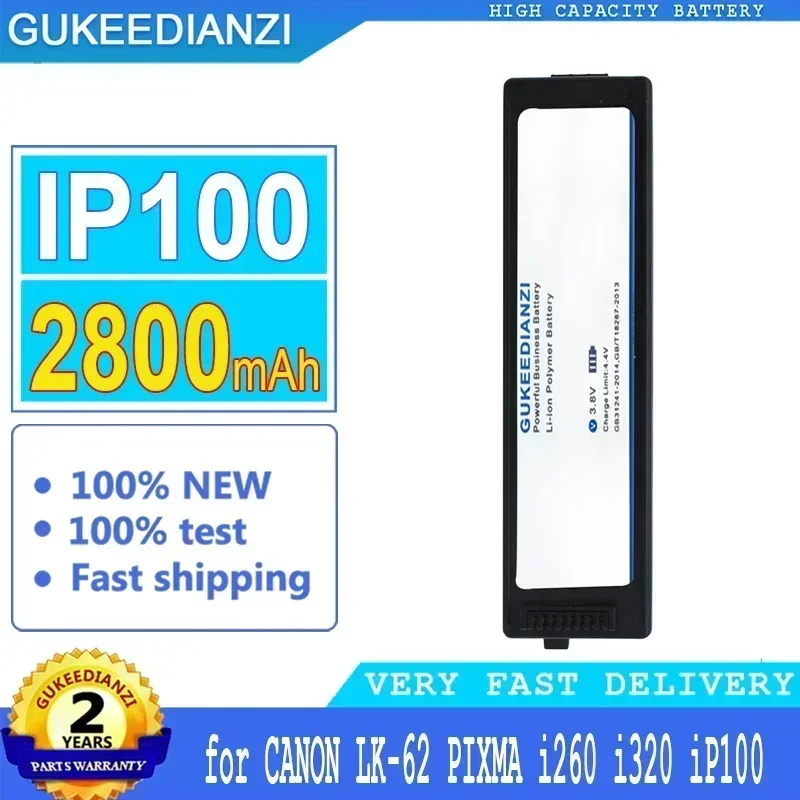 Replacement Battery 2800mAh For Canon LK-62 PIXMA i260 i320 iP100 min 2446B003 K30274 LB-60 QK1-2505-DB01-05 Portable Battery