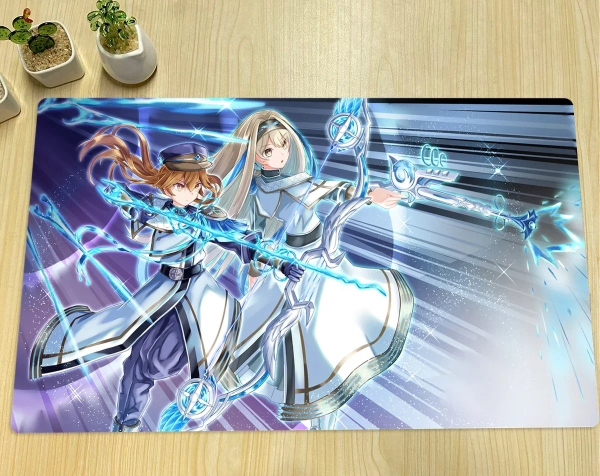 YuGiOh Exosister Asophiel Gibrine Play Mat TCG CCG Trading Card Game Mat Anime Mouse Pad Rubber Desk Mat Zones Free Bag 60x35cm