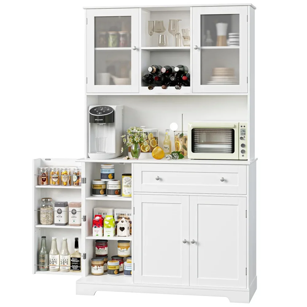 

2024 New Kitchen Pantry Storage Cabinet, Modern Buffet Cabinet with Hutch, Tall Kitchen Hutch Cabinet with Microwave Stand