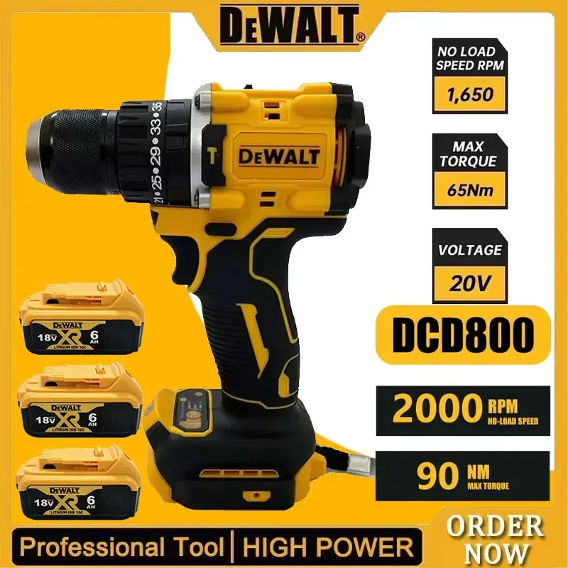 Dewalt DCD800 Cordless Impact Drill 1/2 Inch Brushless Electric 2000RPM Screwdriver Lithium Electric Tool For Dewalt 18V Battery