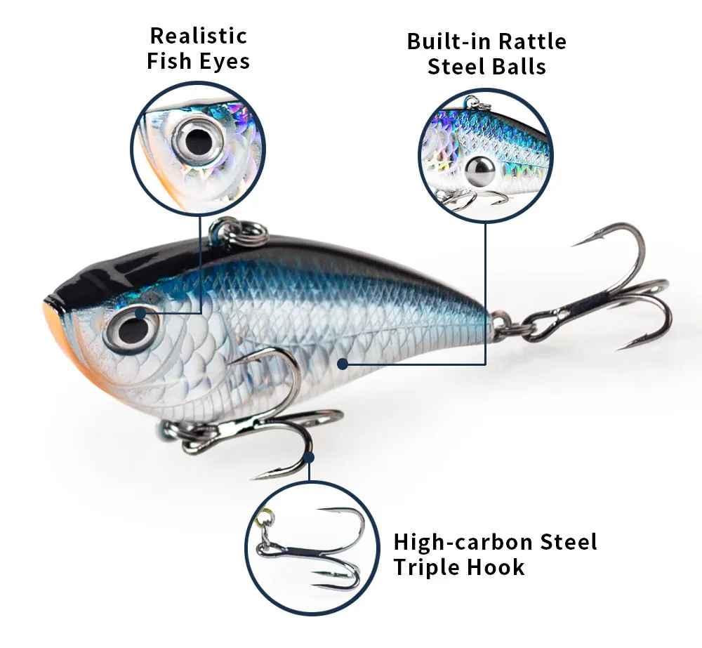Hanlin NEU 60mm/10,5g VIB Angelköder Langsam Sinkender Lipless Hardbait Crankbait Wobbler für Karpfenangeln Pesca Bass Tackle – Detail 4