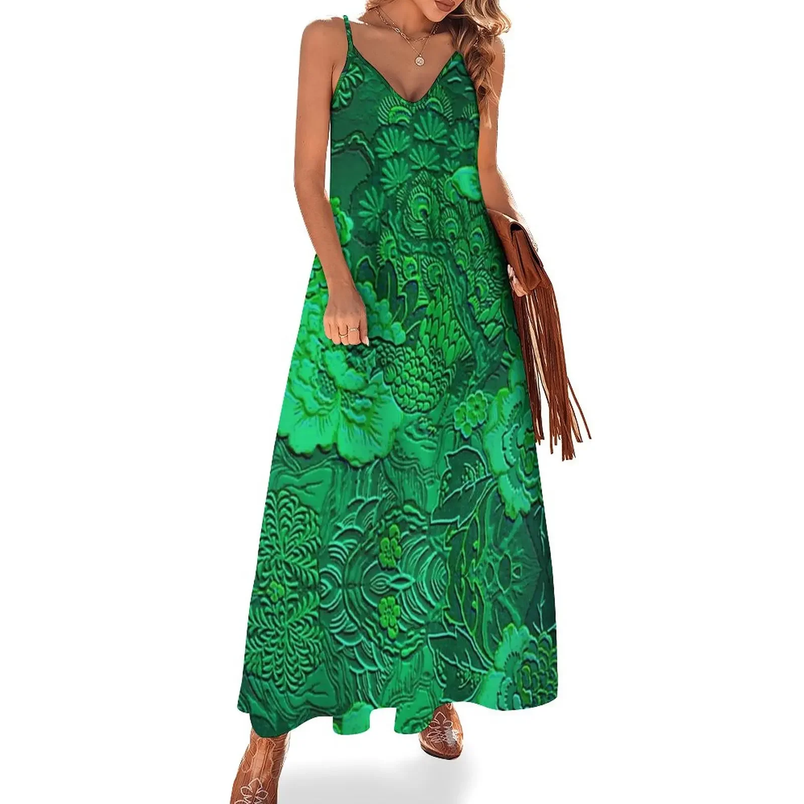 

Emerald Peacock Sleeveless Dress Clothing female beach dresses women's summer clothing 2025