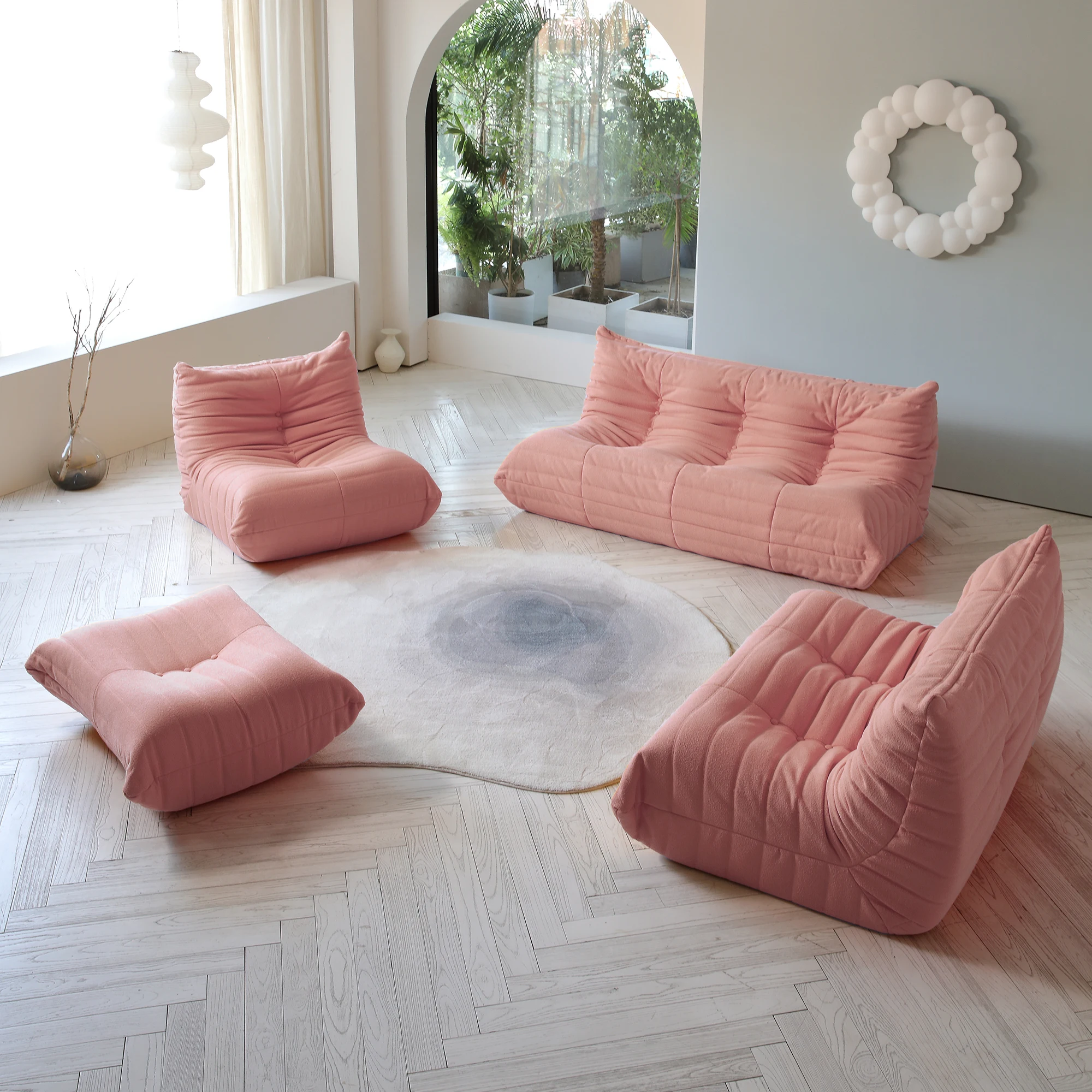 Pink Living Room Sofa 1 2 3 Ottoman Seater Couch Sectional Floor Lazy Chair SofaS Sets