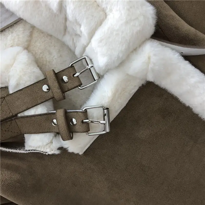 Winter Sheepskin Jacket Women Turn Down Collar Warm Zipper Lambs Wool Coats Lamb Fur Faux Motorcycle Suede Leather Jackets