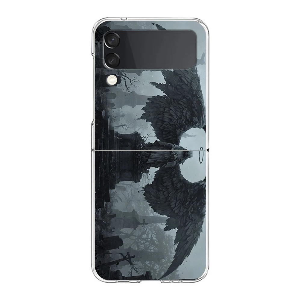 Phone Cover For Samsung Galaxy Z Flip 7 6 5 4 Case Transparent For Samsung Z Flip 3 Hard PC Foldable Shell Dark Angels Present