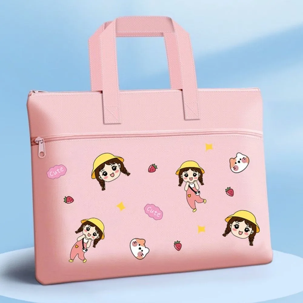 Tutoring Double Layer Cartoon File Bag Canvas Zipper File Bag Cartoon Large Capacity Student Tote Learning Supplies