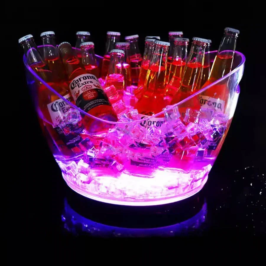 8L 12L Transparent LED LED Ice Bucket Storage Buckets Barrel Shaped Bar Beer Bottle Cooler Champagne Wine Container Light