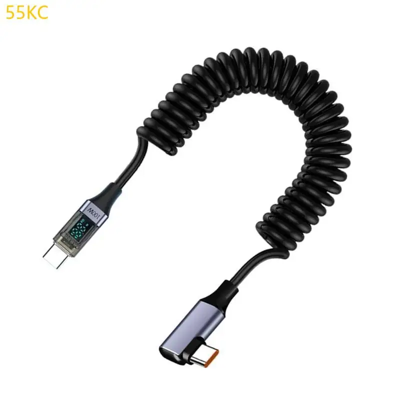 

55KC PD100W Fast Charging Cable Spring Data Cord 480Mbps Data Transfer Intelligent Charging Wire for Type C Tablets Phones