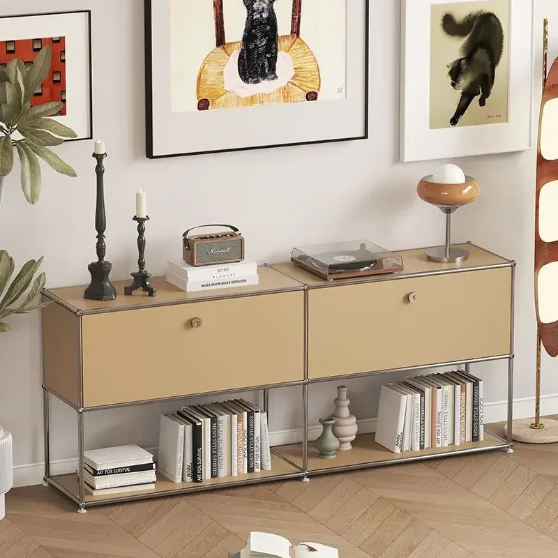 خمر وحدة خزانة جانبية غرفة المعيشة خزانة خشبية غرفة نوم الفولاذ المقاوم للصدأ إطار معدني تخزين خزانة تلفزيون قابلة للتخصيص #5