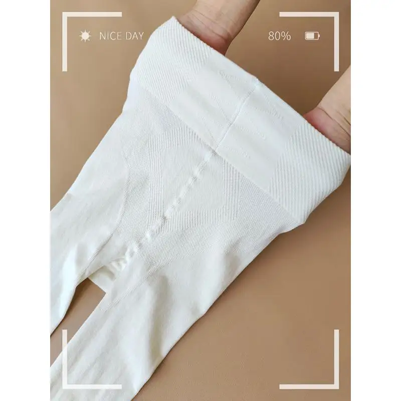 Women Cotton Vertical Striped Leggings Thin Micro pressure Belly Hip Oatmeal White Girls Tights Ladies Pantyhose High Quality