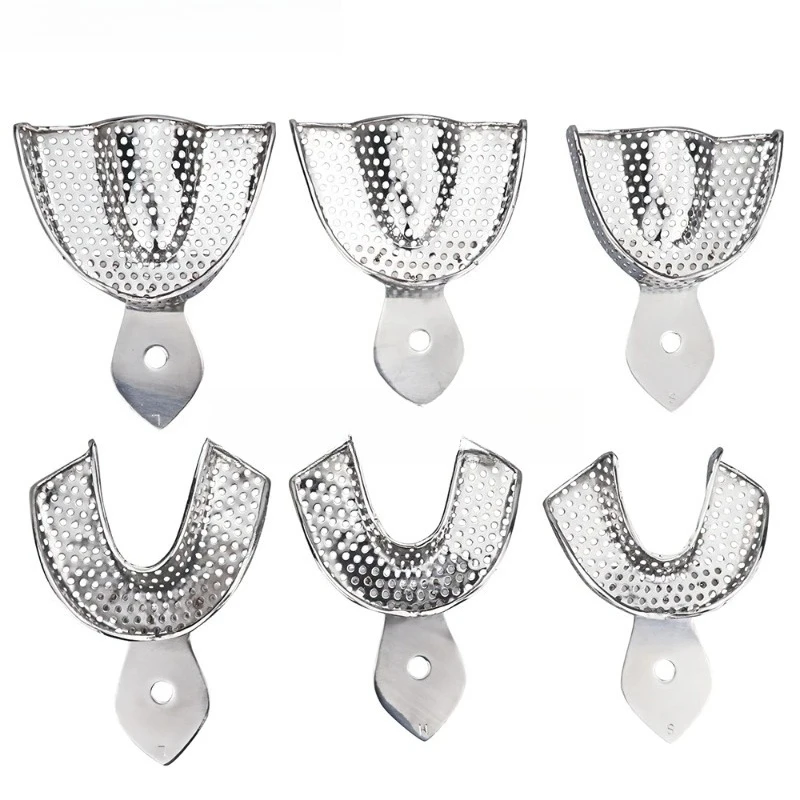 6pc Dental Upper Lower Stainless Steel Impression Trays Autoclavable Teeth Tray Teeth Holder Dentist Tools Spare Part