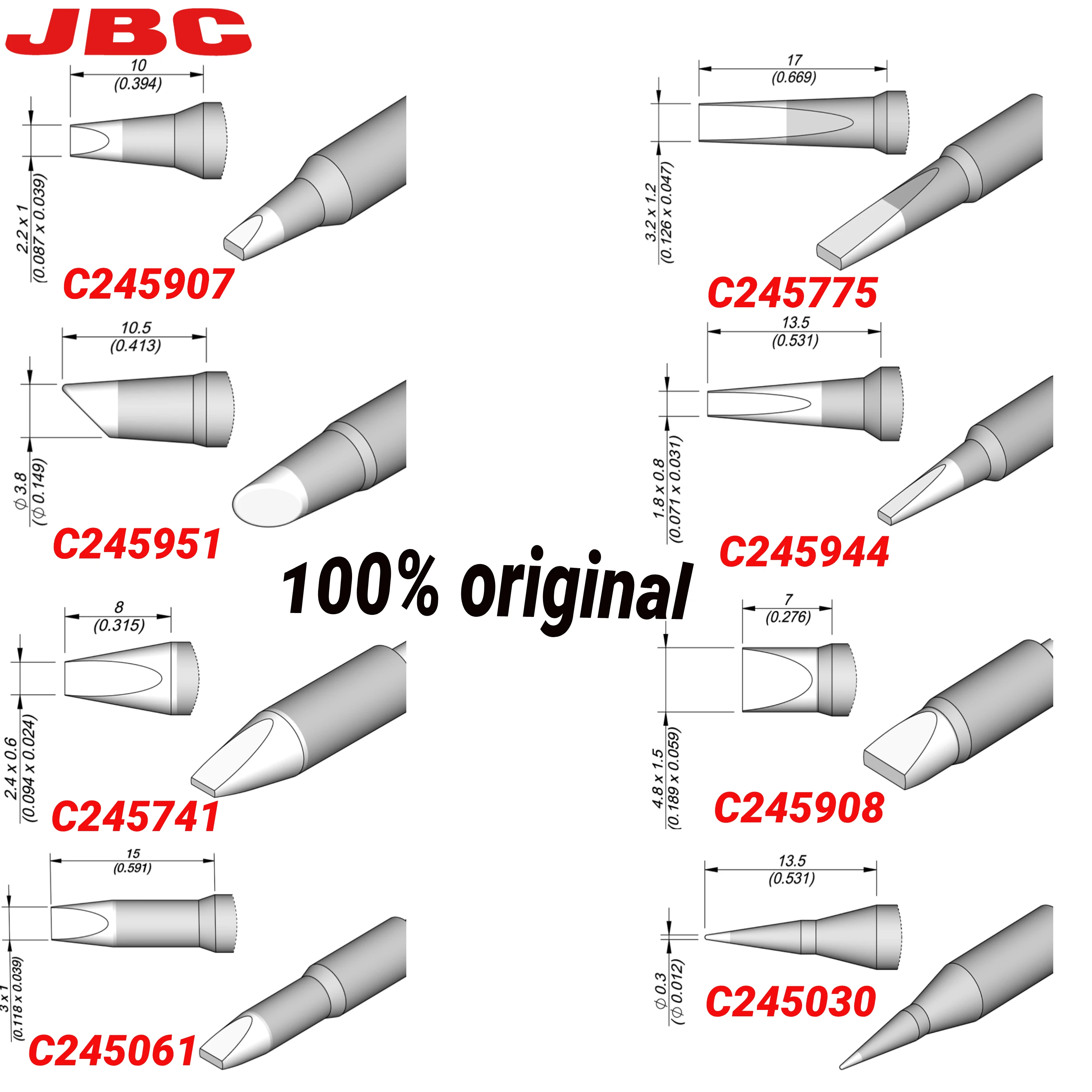 JBC 팁 100% 오리지널 C245907 C245 시리즈 납땜 다리미 팁, 휴대폰 PCB 수리 납땜 도구, 범용 T245 핸들