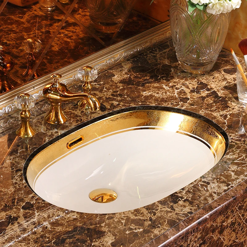

European undercounter basin oval embedded gold wash basin toilet art ceramic basin