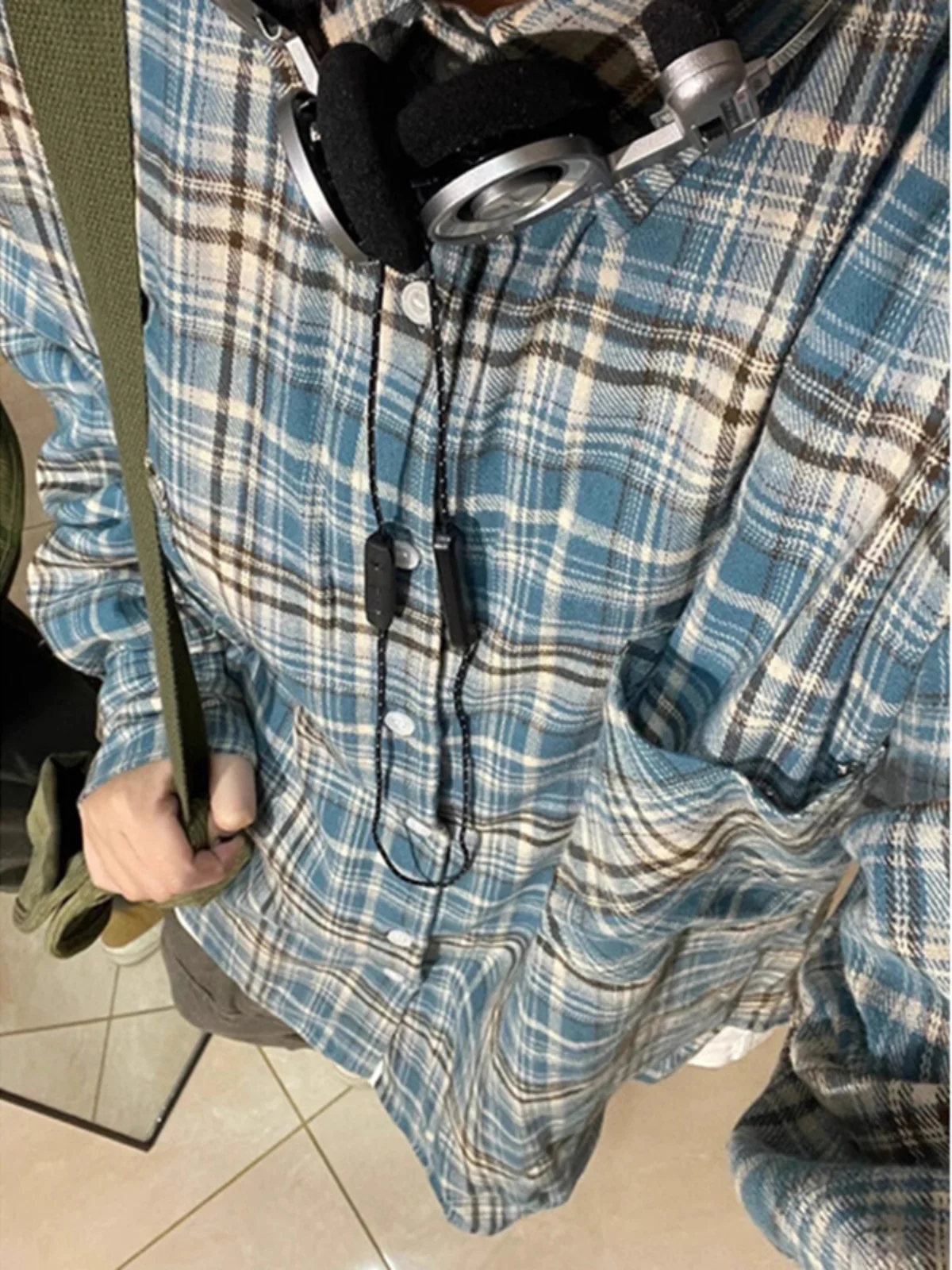 

2024 New Plaid irt Men's Spring Autumn American Sle Trendy Brand Youth Feeling Haome Plaid irt Coat Loose Fit Polyes...