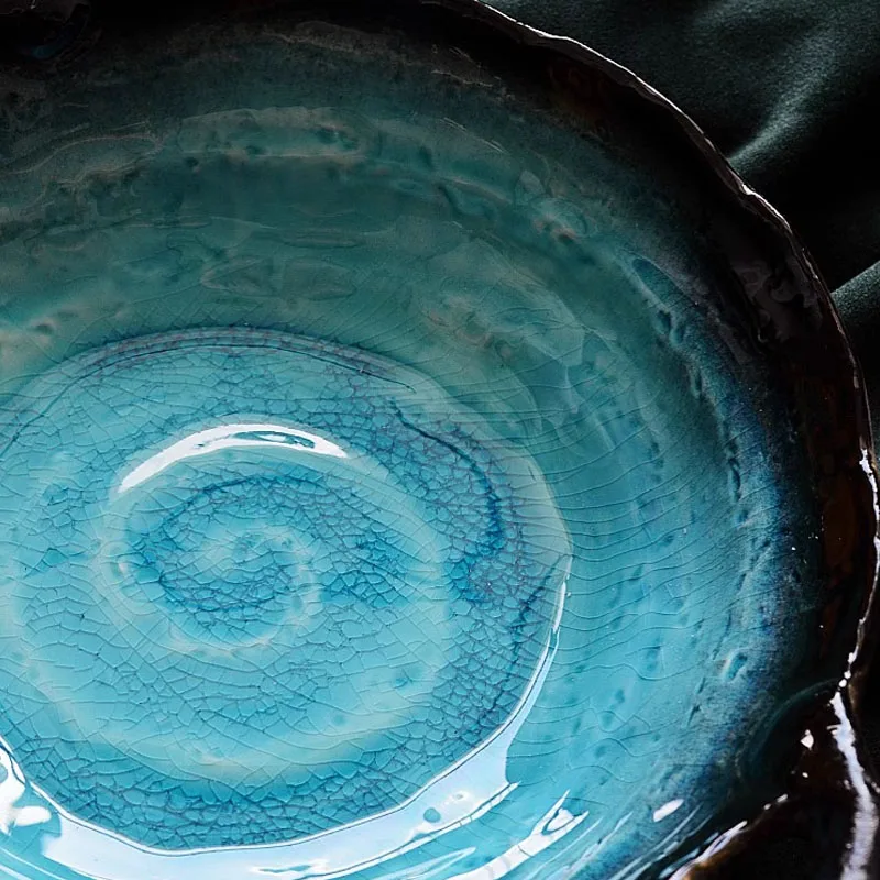 Ceramic Advanced Sense Of Elegant Tableware Restaurant With Blue Ice Cracked Bowl Cooking Personality Unique Plate Salad Plate