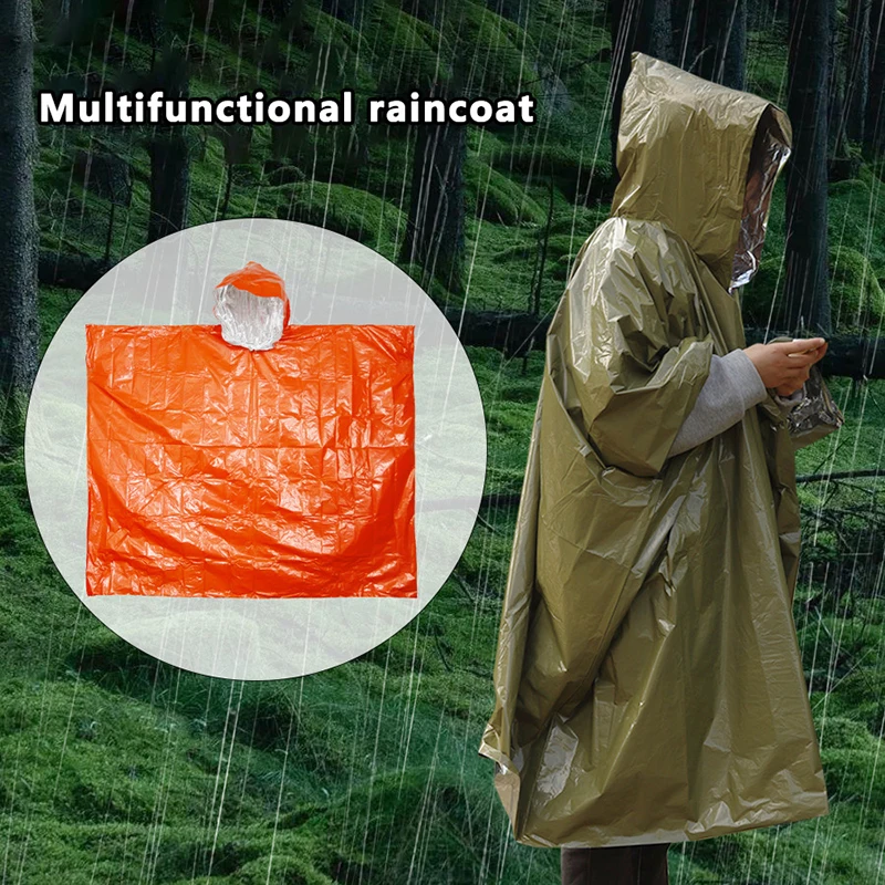 Emergency Waterproof Raincoat Aluminum Film Disposable Poncho Warm Thermal Rainwear Blankets Survival Tools Camping Equipment