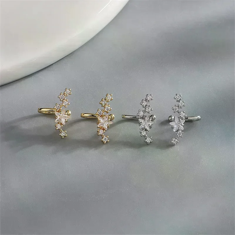 No Piercing Ear Cuff Satr Earrings For Women 1PC Silver Color Crystal Earclip Orbital Non Pierced Earing Fashion Jewelry