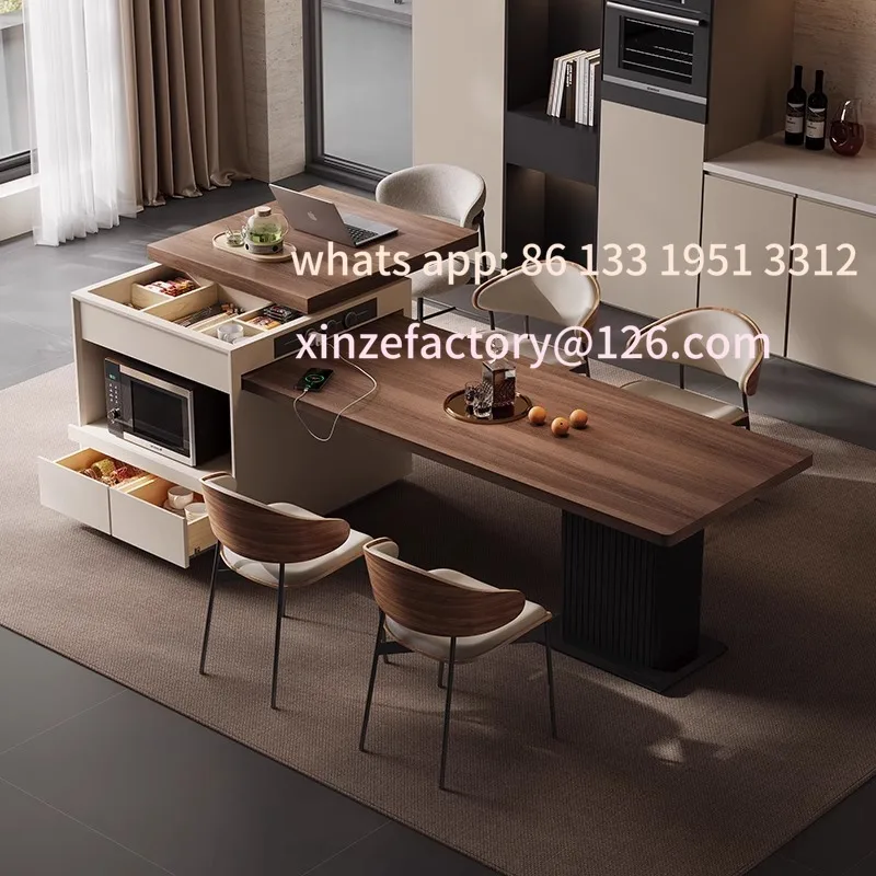 

Italian minimalist premium island dining table integrated retractable dining table household kitchen island table side cabinet g