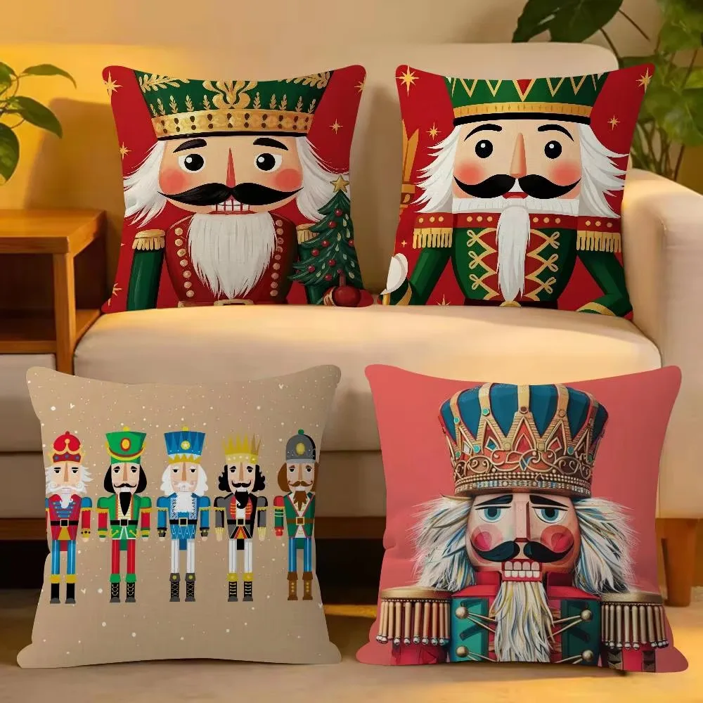 Christmas Nutcracker Pillow Cover, Double Sided Soft Polyester Print Cushion for Sofa Living Room Home Decor Holiday Gift