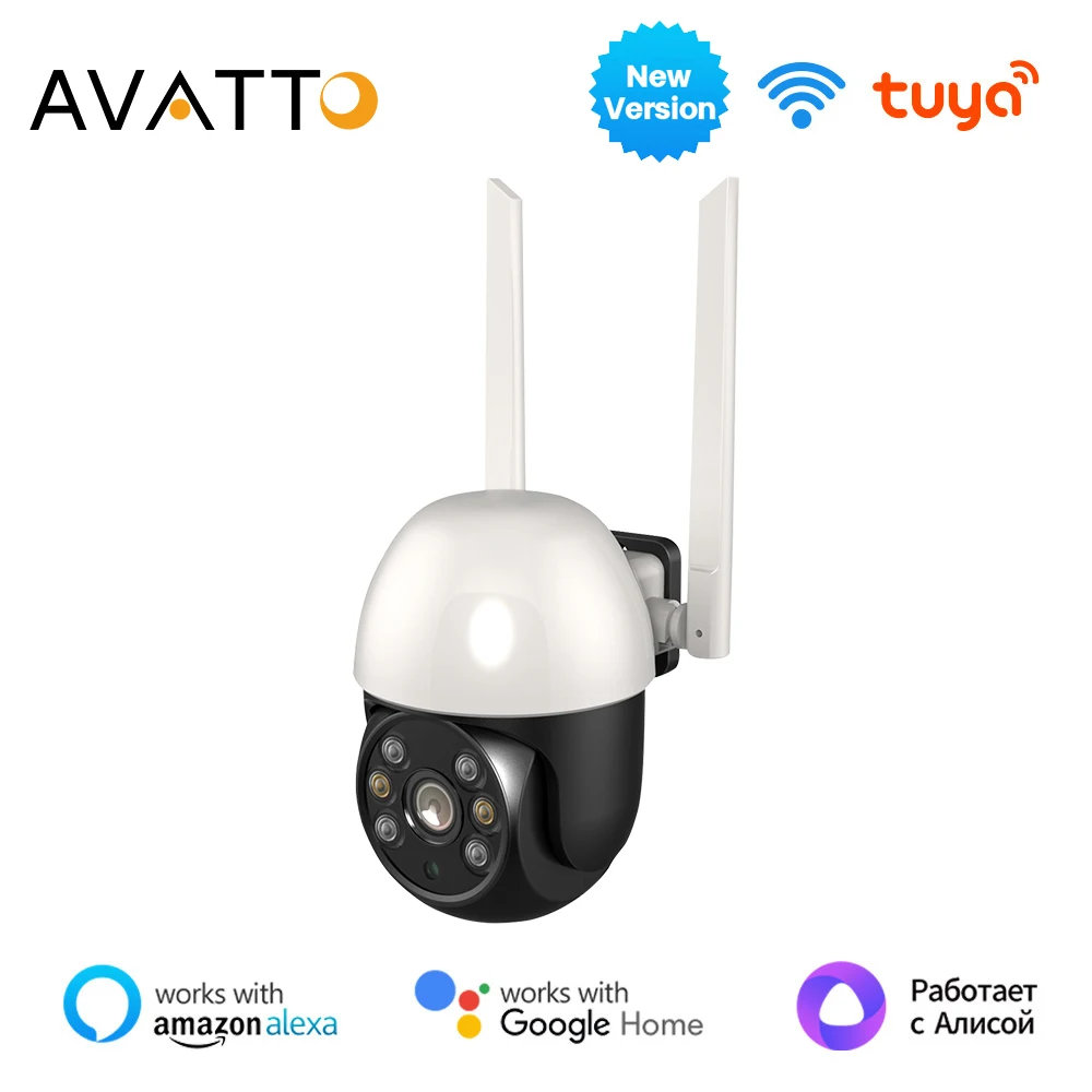 

AVATTO Tuya WiFi Outdoor 2MP Smart Camera Home Security Video Surveillance Supprt Two Way Audio Auto Tracking Human Detection